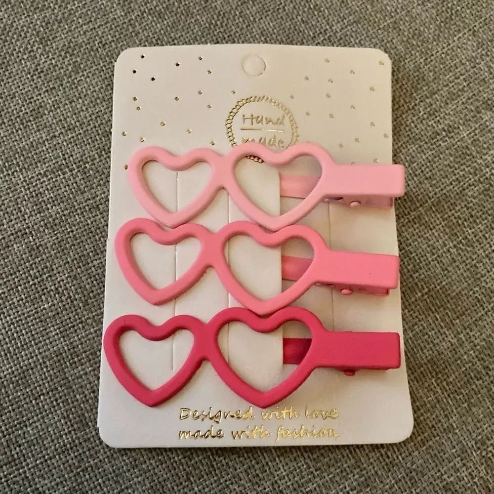 Pink Heart Hair Clips- 3 - Picture 1 of 4